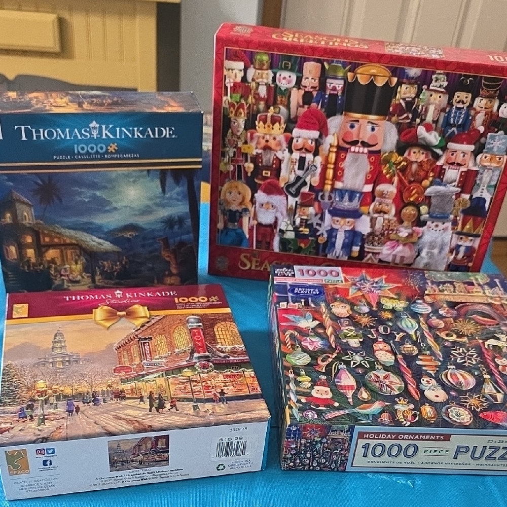 Thomas Kinkade Festive Puzzle Collection with Red and Blue Accents